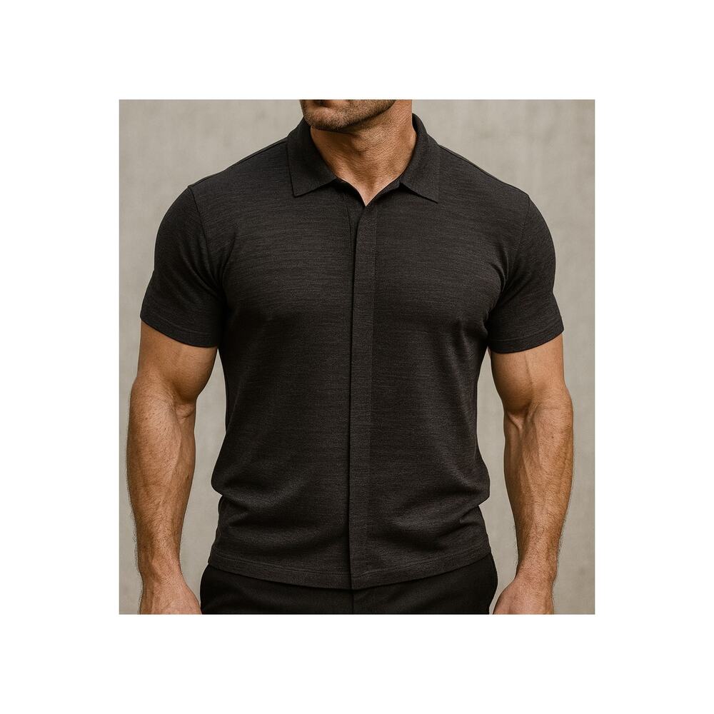 Phillipe Marcel Mens Hidden Button Up Shirt XL Black Textured Collared Clubbing